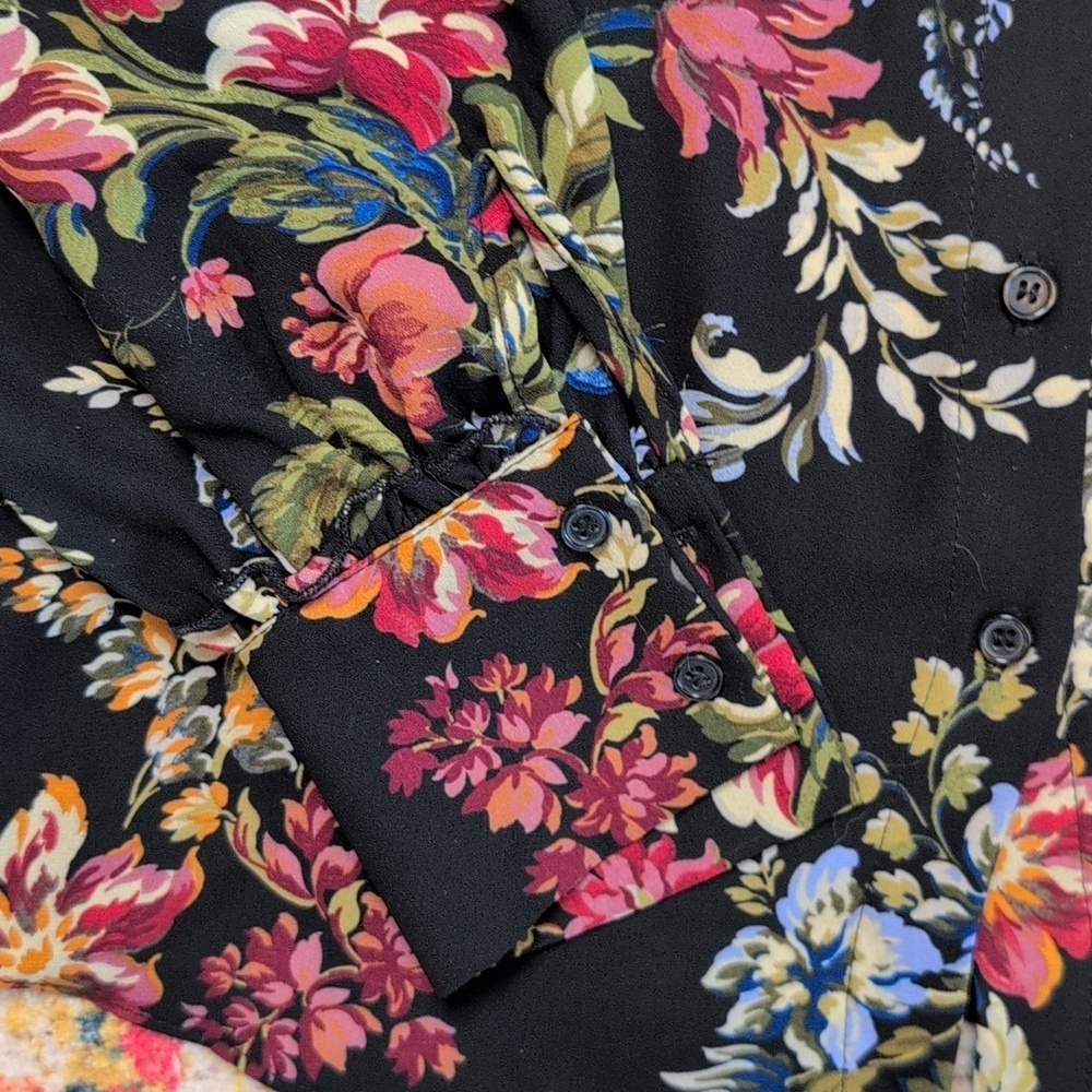 Tahari floral long sleeve blouse black multicolor XS NWOT - Picture 4 of 5